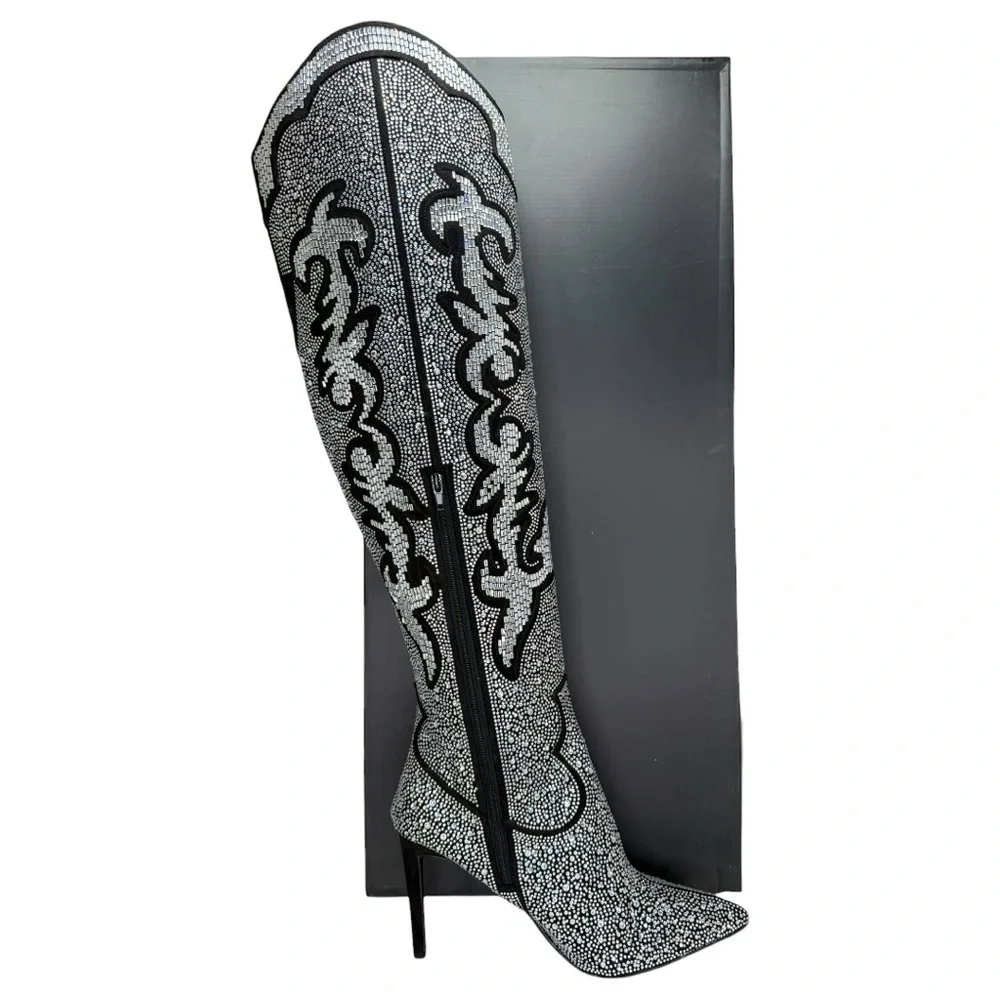 INC Iresa4 Rhinestone Crusted Western Style OTK Heeled Womens Boots Size 6M